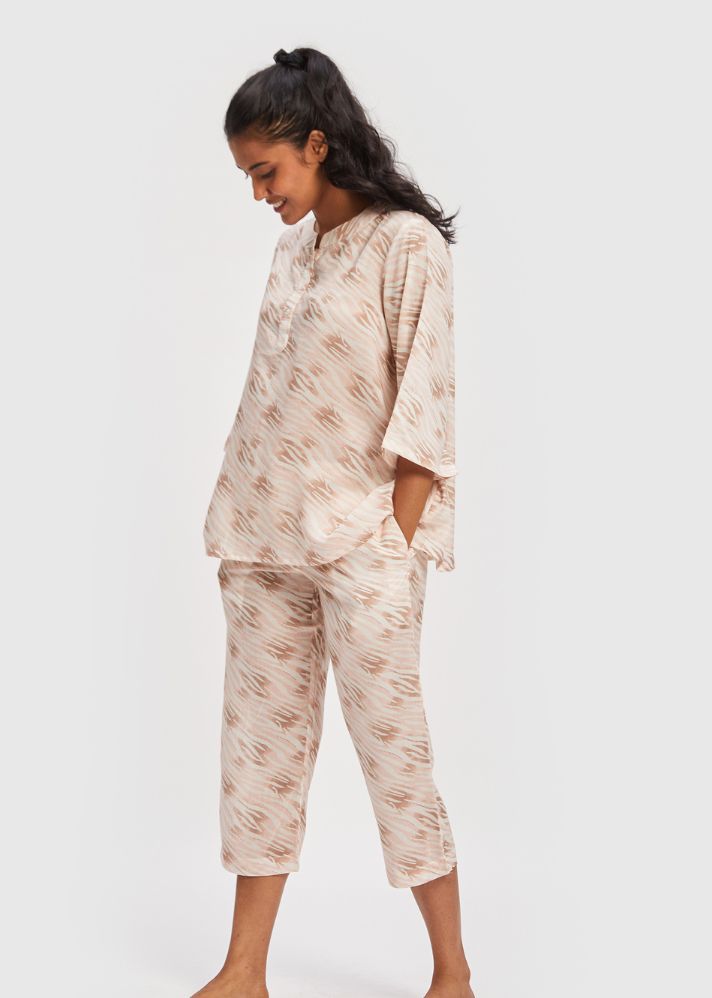 A Model Wearing Multicolor Lyocell Faded Dreams Pajama Set Multicolor, curated by Only Ethikal