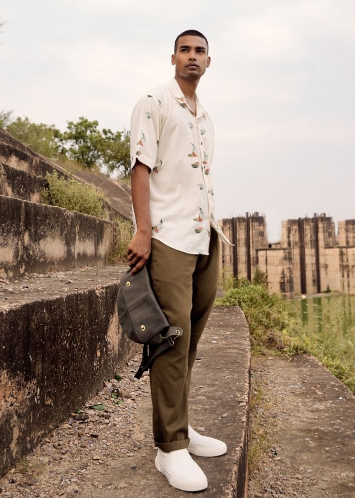 A Model Wearing White Pure Cotton Wren Rise Shirt, curated by Only Ethikal