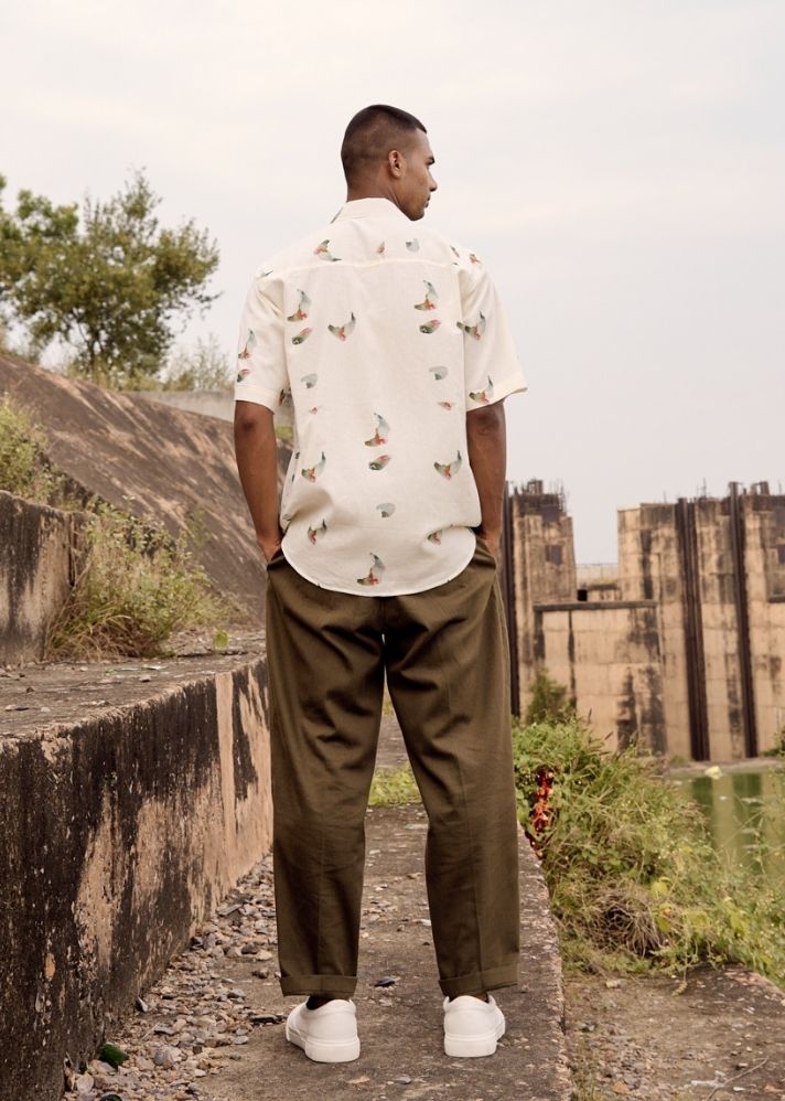 A Model Wearing Beige Pure Cotton Falcon Finess Trouser, curated by Only Ethikal