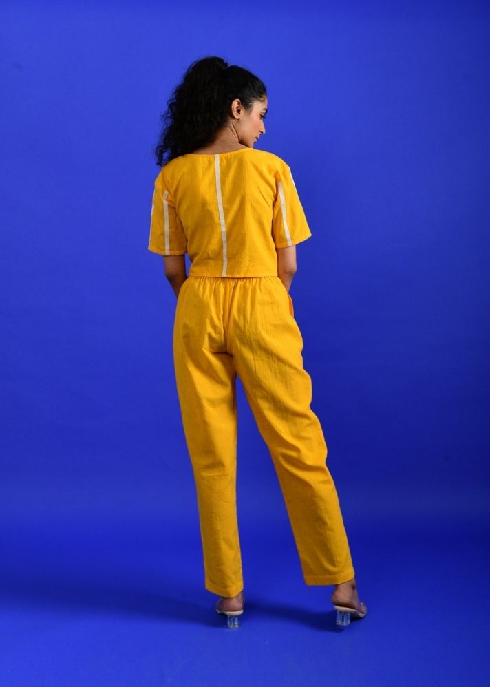 A Model Wearing Yellow Handwoven Cotton Iced Mango Co-Ord Set , curated by Only Ethikal