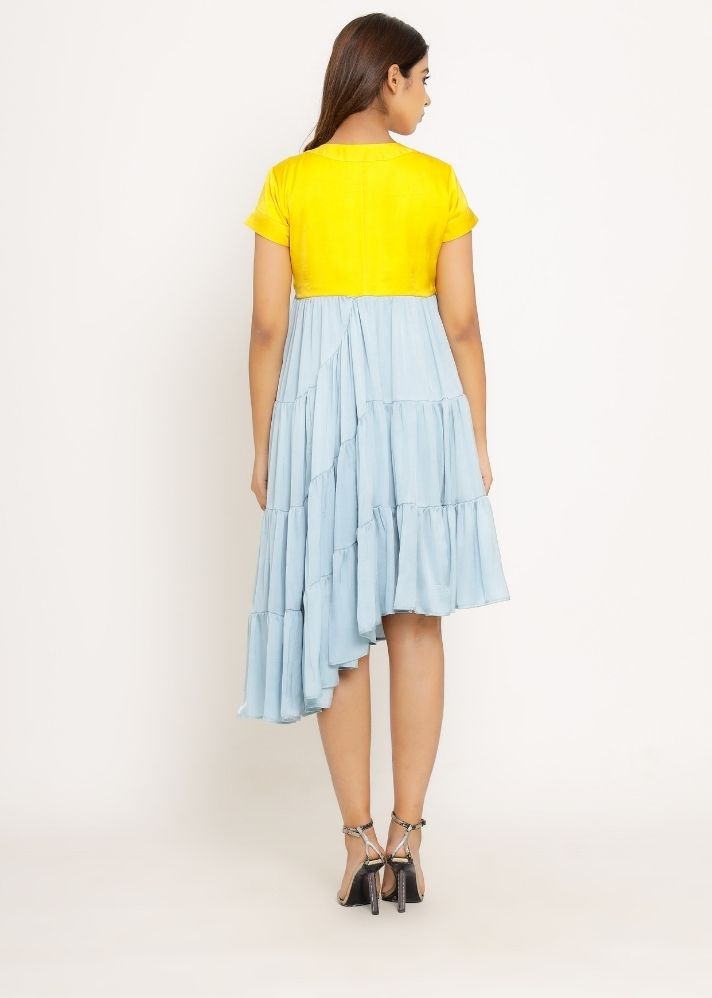 Yellow-Ice Blue Asymmetrical Dress