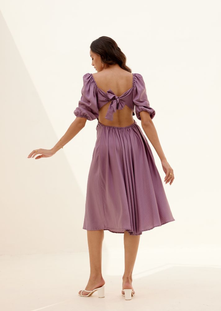 A Model Wearing Purple Lyocell Lavender Hush Hush Cut Out Dress, curated by Only Ethikal