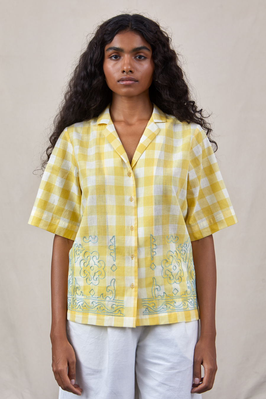 A Model Wearing Multicolor Handwoven Cotton Mayam Shirt, curated by Only Ethikal