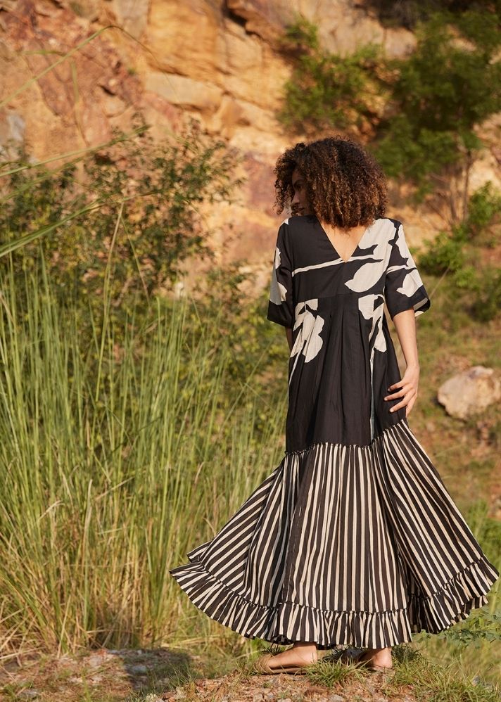 A Model Wearing Black Pure Cotton Longing Days Maxi Dress, curated by Only Ethikal