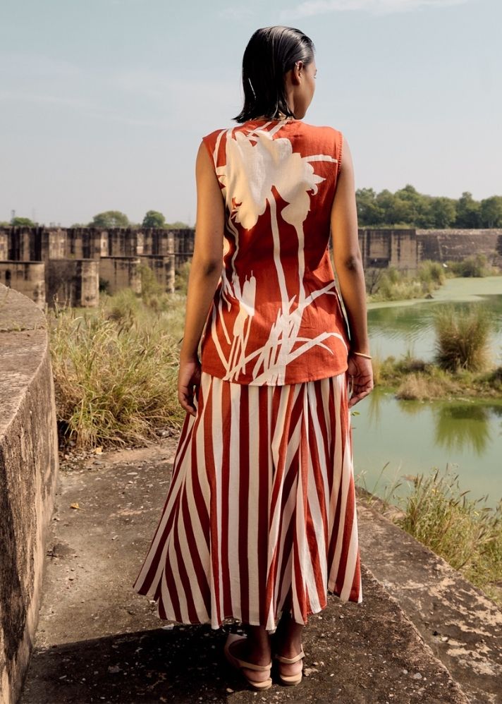 A Model Wearing Multicolor Pure Cotton Silverbill Maxi Dress, curated by Only Ethikal