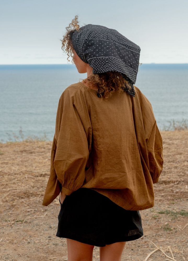 A Model Wearing Brown Handwoven Cotton Dusty brown oversized shirt, curated by Only Ethikal