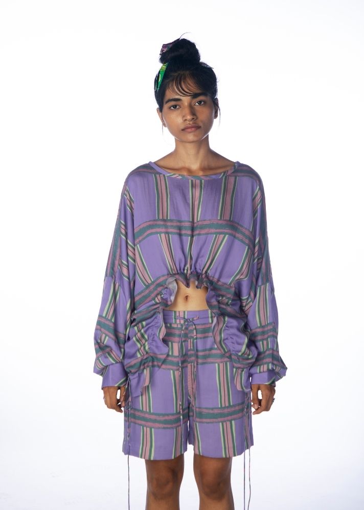 A Model Wearing Purple Lyocell Chaarpai Jhola Top, curated by Only Ethikal