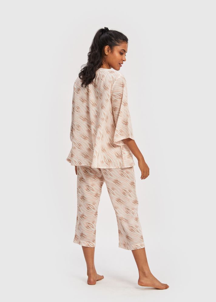 A Model Wearing Multicolor Lyocell Faded Dreams Pajama Set Multicolor, curated by Only Ethikal
