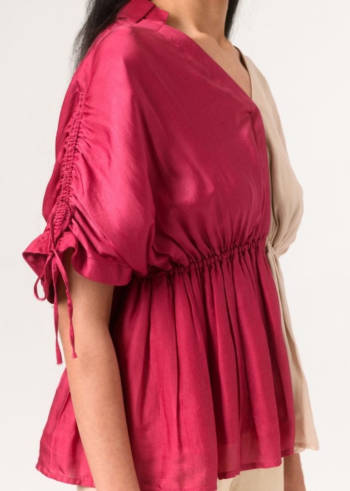 Ecru Wine Half Blouse
