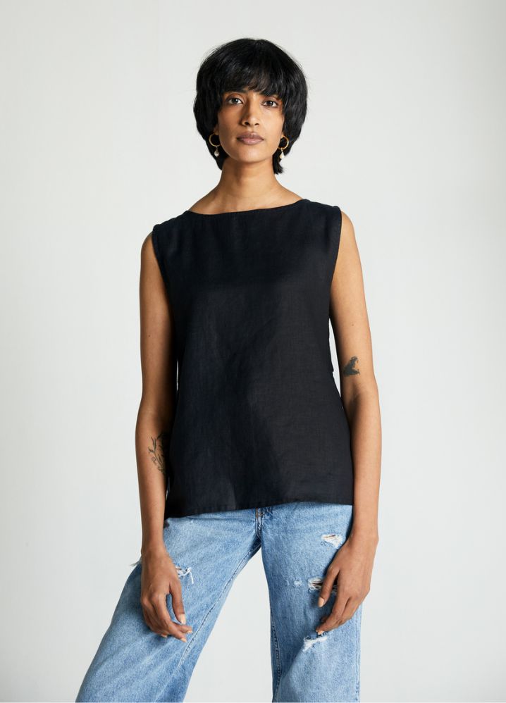 A Model Wearing  Black Hemp The Black In Business Top, curated by Only Ethikal