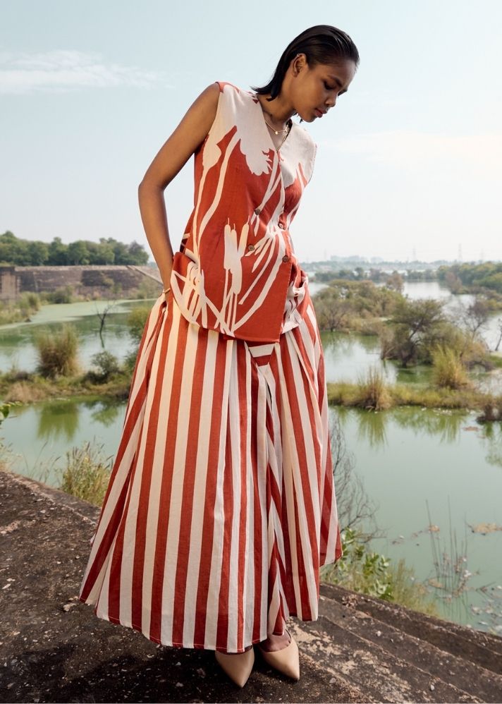 A Model Wearing Multicolor Pure Cotton Hyacinth Co-Ord Set, curated by Only Ethikal