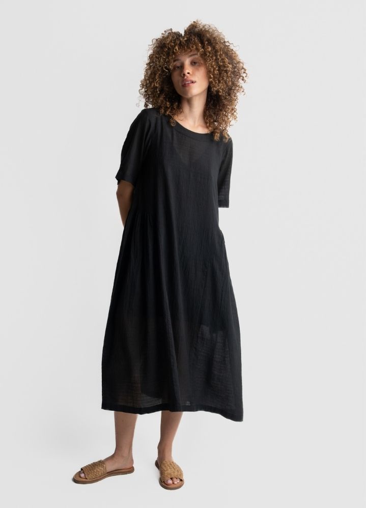 A Model Wearing Black Handwoven Cotton Everyday black dress, curated by Only Ethikal