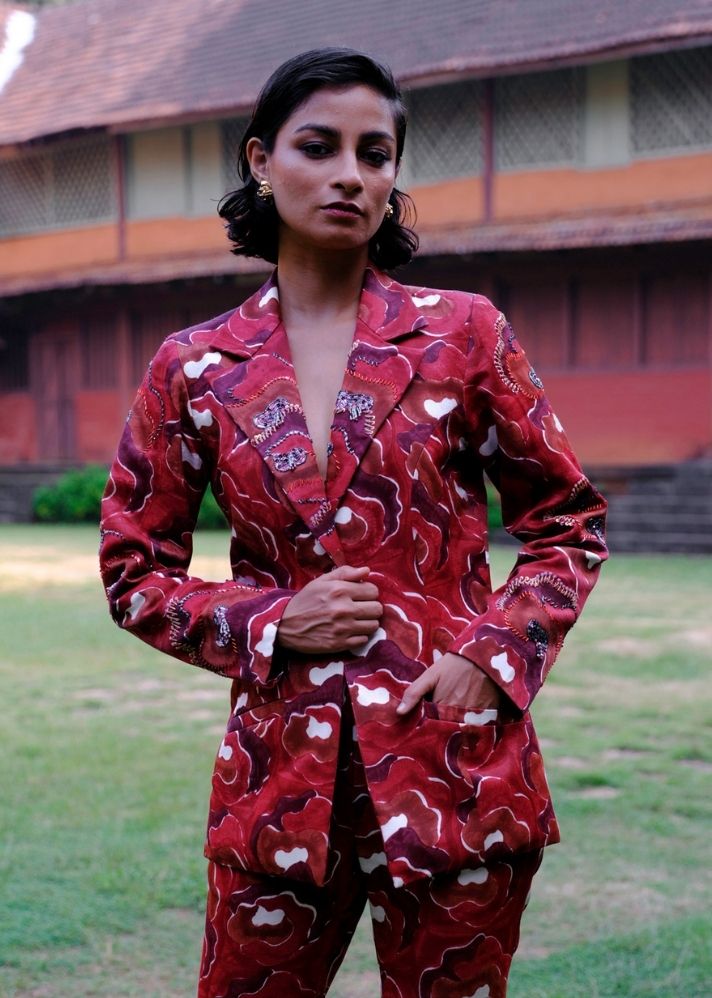 A Model Wearing Multicolor Silk Salima Blazer
, curated by Only Ethikal