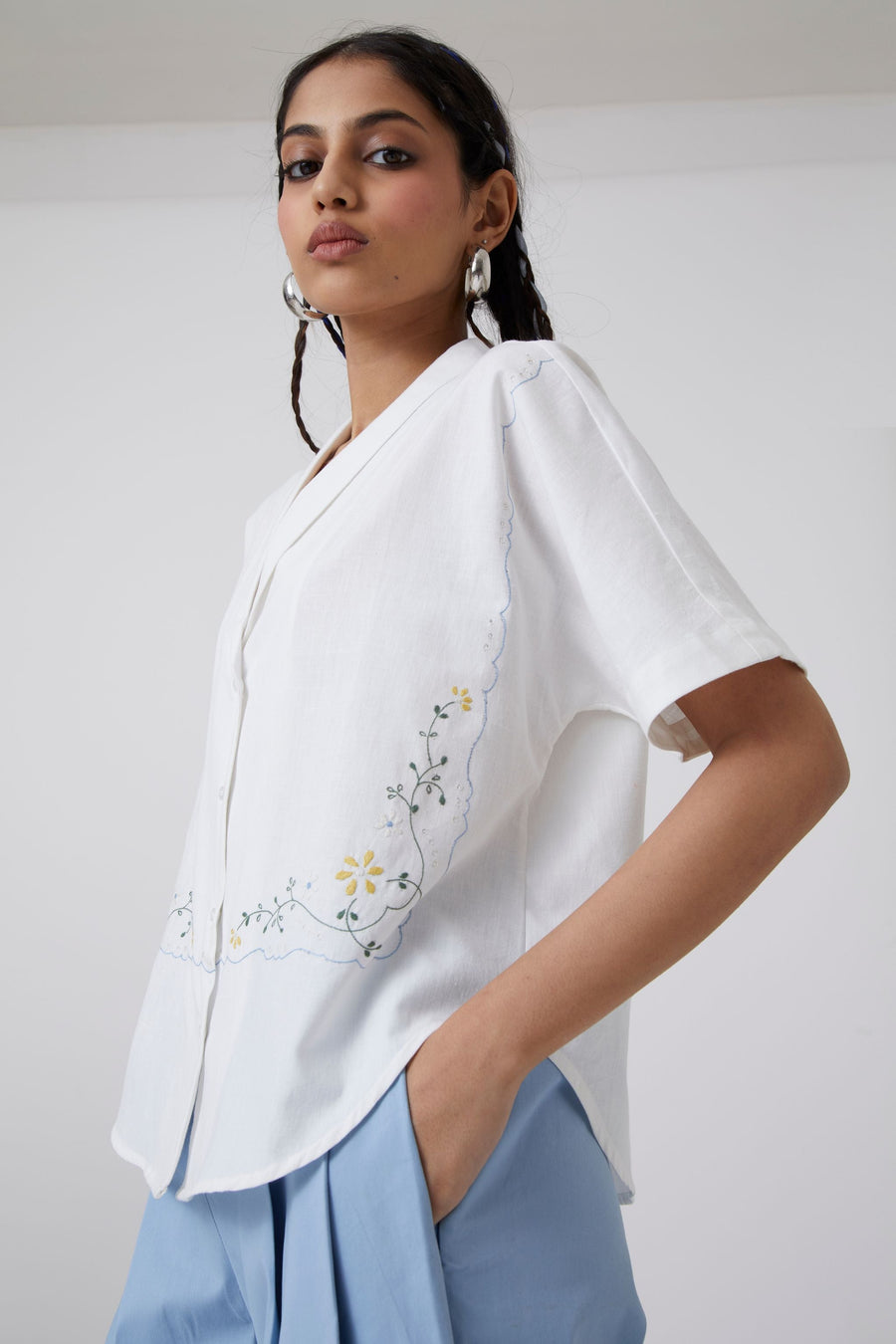 A Model Wearing White Handwoven Cotton Dua - Shirt, curated by Only Ethikal