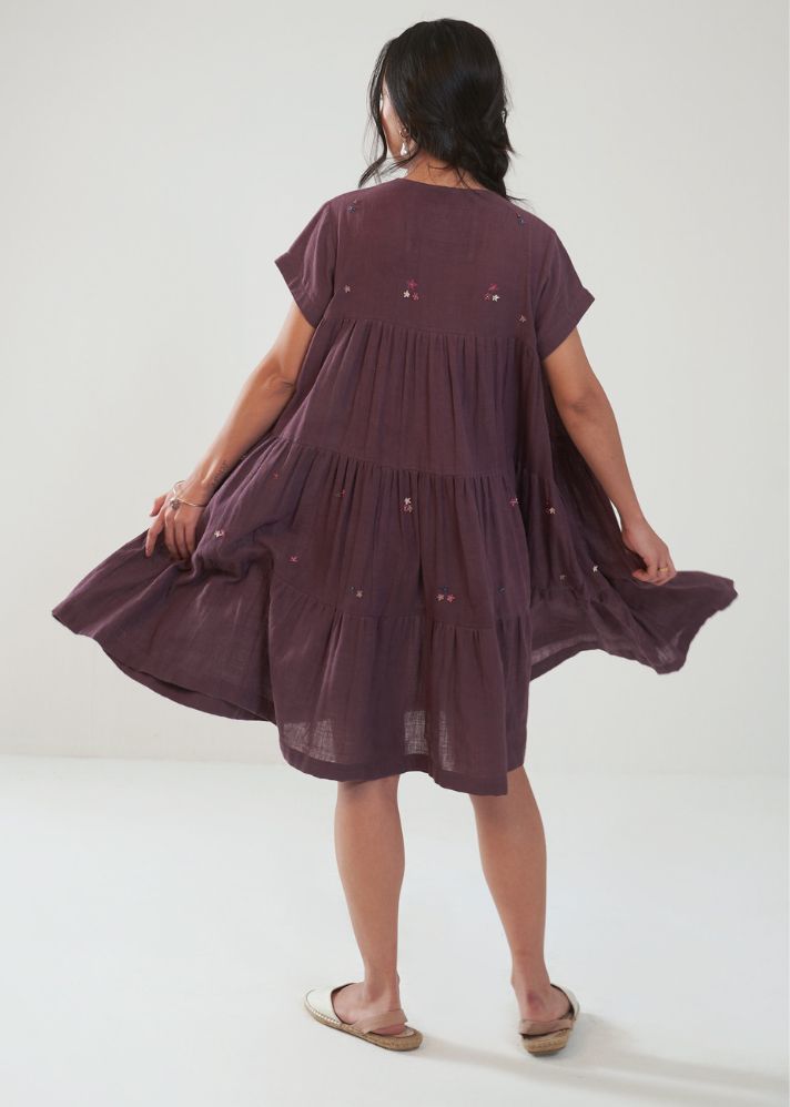 A Model Wearing Purple Handwoven Cotton The Midnight Garden Dress, curated by Only Ethikal
