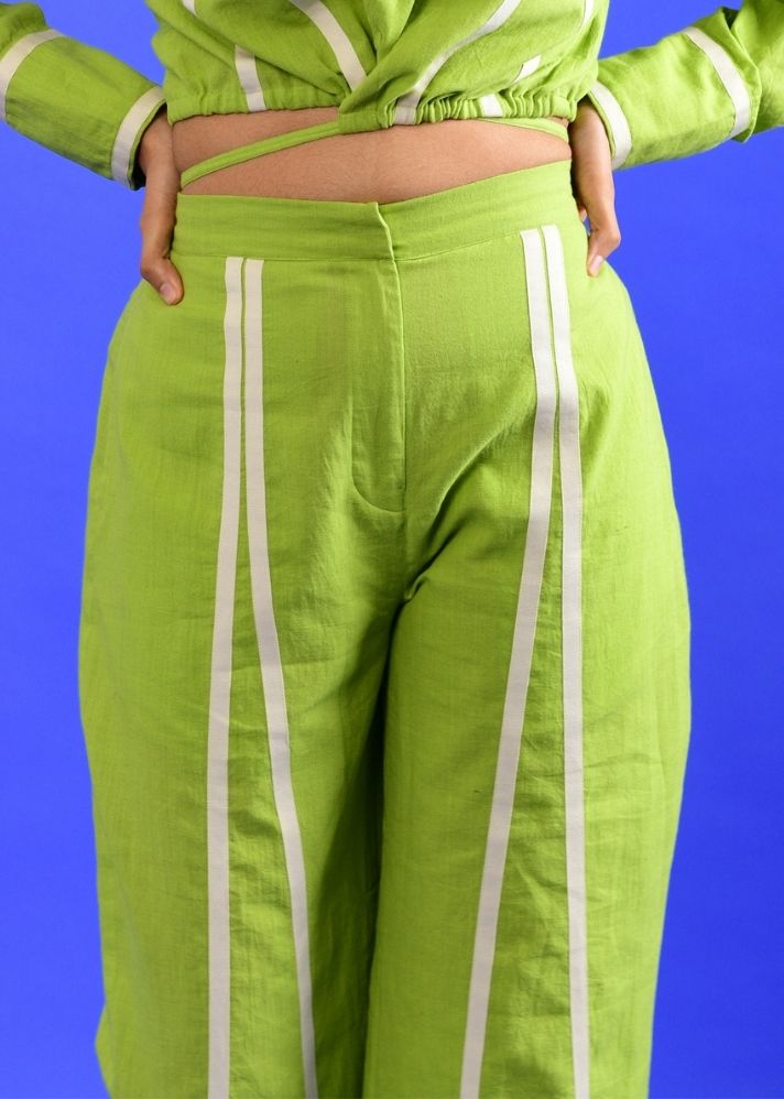 A Model Wearing Green Handwoven Cotton Scream Green Pants , curated by Only Ethikal