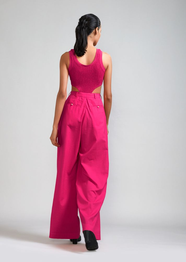 A Model Wearing Pink  Handwoven cotton Pink Long Pleated Trouser , curated by Only Ethikal