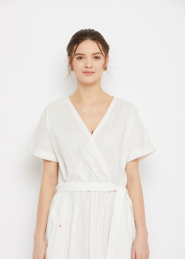 Sage White Overlap Dress - onlyethikal