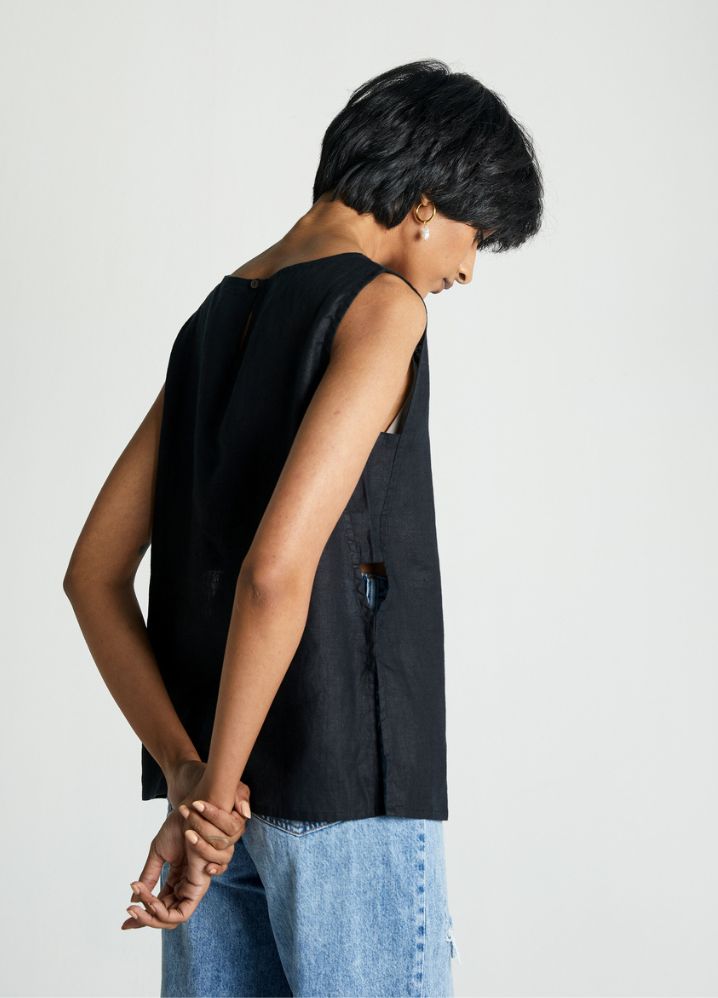 A Model Wearing  Black Hemp The Black In Business Top, curated by Only Ethikal