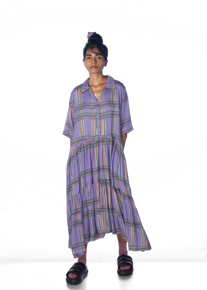 A Model Wearing Purple Lyocell Chaarpai Dress, curated by Only Ethikal