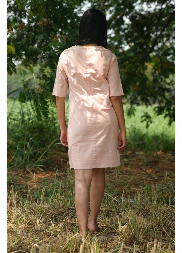 A Model Wearing  Pink Pure Cotton Secret Wish Cotlin Peach Dress, curated by Only Ethikal