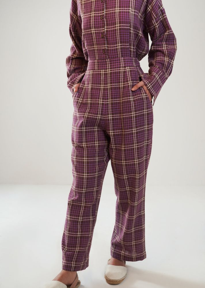 A Model Wearing Purple Handwoven Cotton Purple Garden Trousers, curated by Only Ethikal