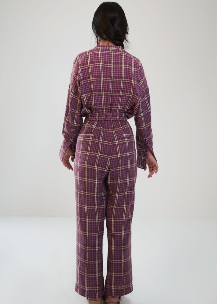 A Model Wearing Purple Handwoven Cotton Purple Garden Trousers, curated by Only Ethikal