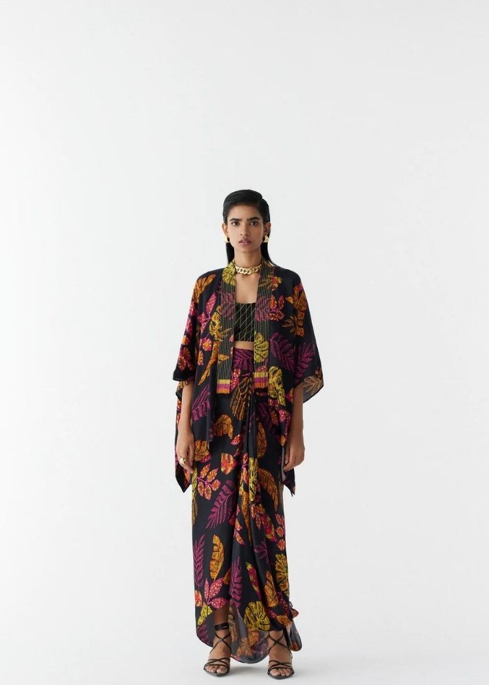 A Model Wearing Multicolor Organic Cupro Rainforest Cape , curated by Only Ethikal