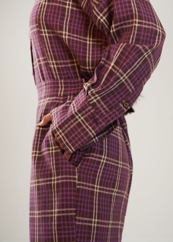 A Model Wearing Purple Handwoven Cotton Purple Garden Trousers, curated by Only Ethikal