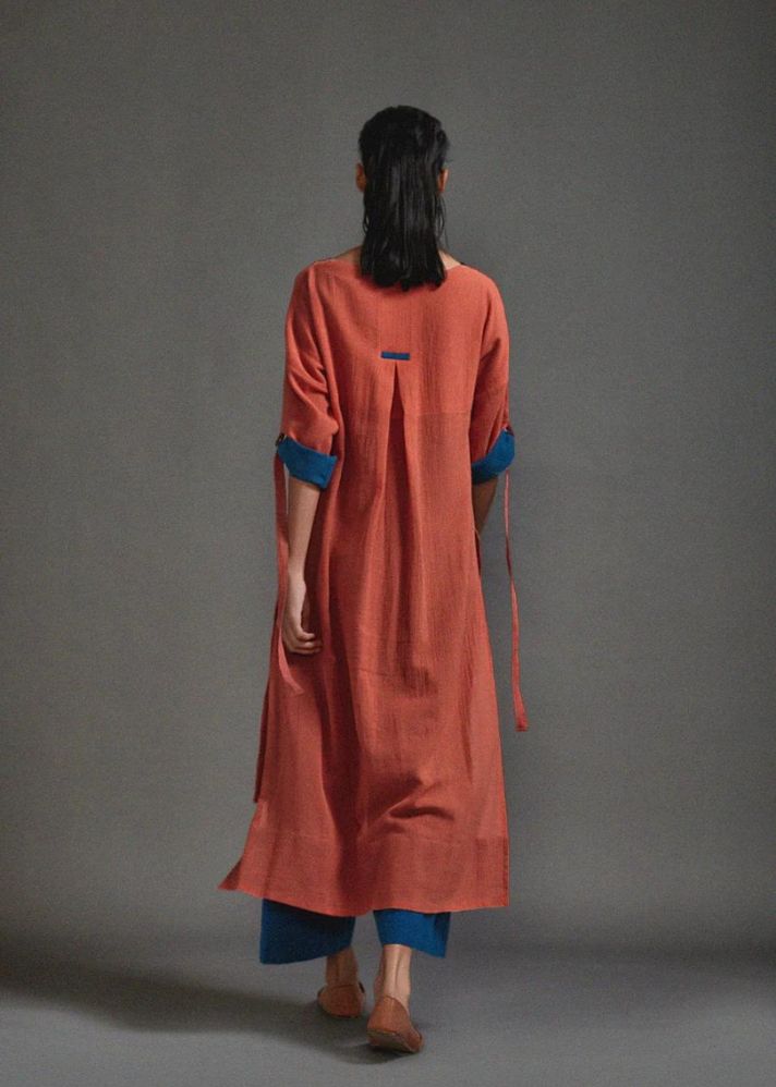 A Model Wearing Rust Handwoven Cotton New Ruka Tunic , curated by Only Ethikal
