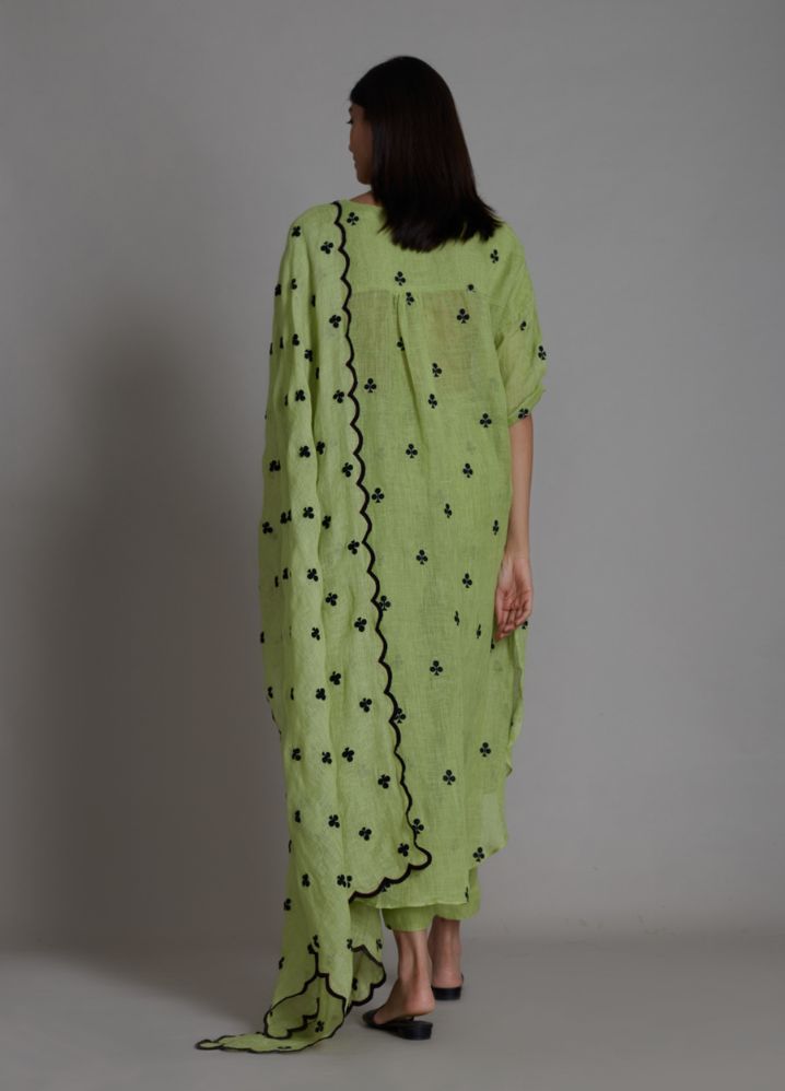 A Model Wearing Green Linen Trump Card Counter Set- Green, curated by Only Ethikal