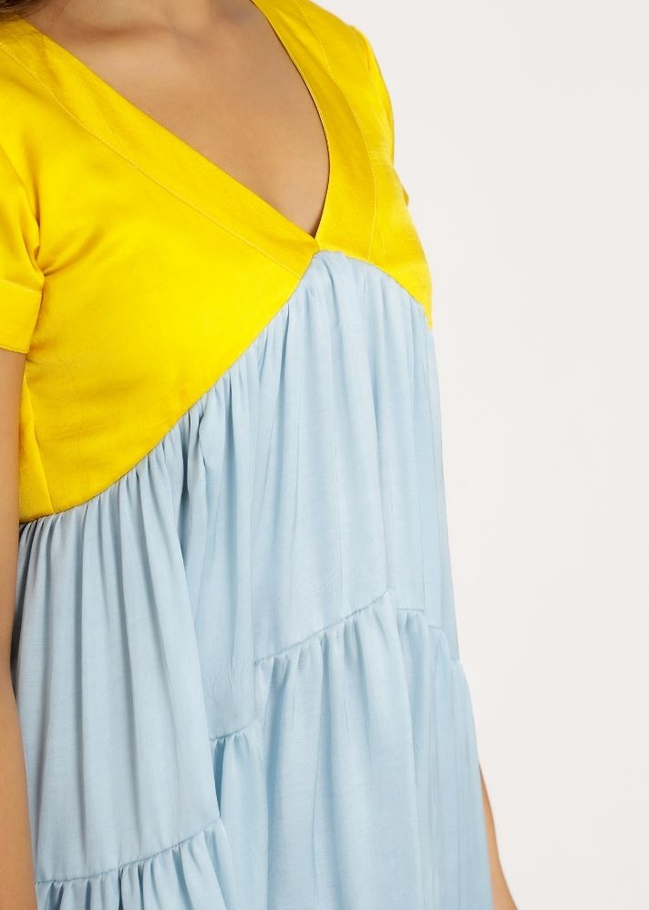 Yellow-Ice Blue Asymmetrical Dress