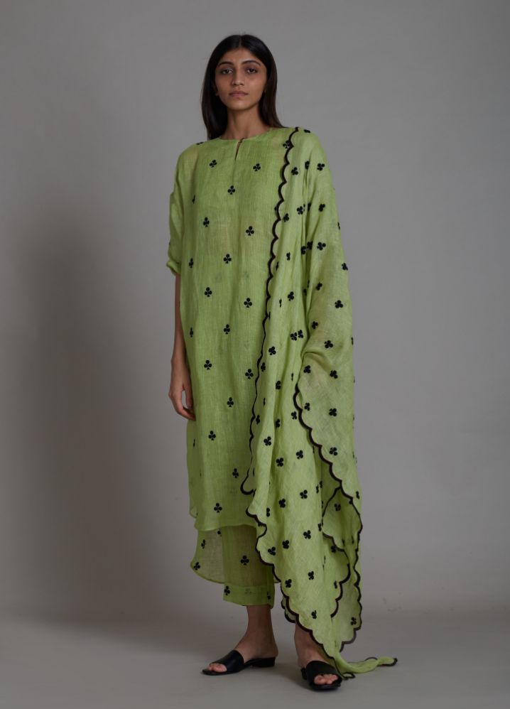 A Model Wearing Green Linen Trump Card Counter Set- Green, curated by Only Ethikal