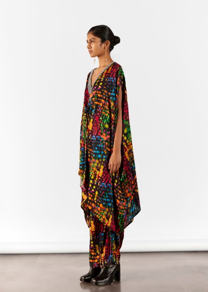 A Model Wearing Multicolor Organic Cupro Wildflower Kimono And Pants Co-Ord, curated by Only Ethikal