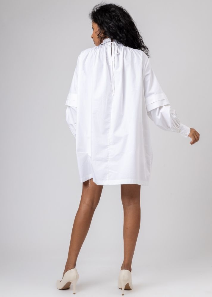 A Model Wearing White Upcycled Cotton Alice White Dress, curated by Only Ethikal