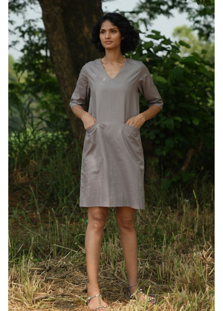 A Model Wearing  Grey Pure Cotton Secret Wish Cotlin Grey Dress, curated by Only Ethikal
