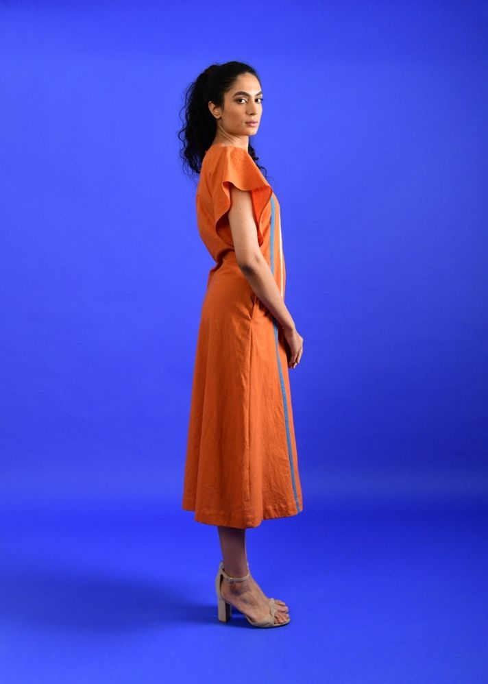 A Model Wearing Orange Handwoven Cotton Orange Popsicle Dress, curated by Only Ethikal