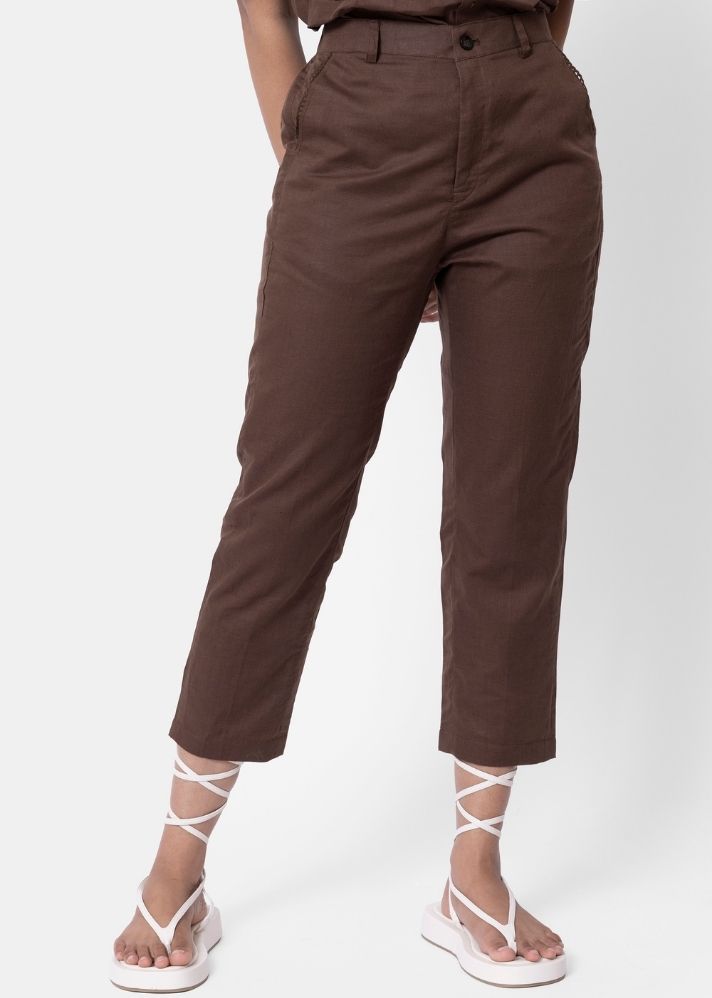 A Model Wearing Brown Pure Cotton THE EARTHY TROUSER, curated by Only Ethikal