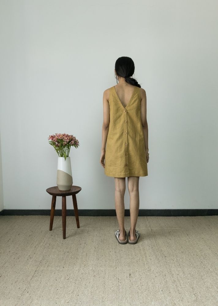 A Model Wearing Beige Hemp Sundress Mini, curated by Only Ethikal