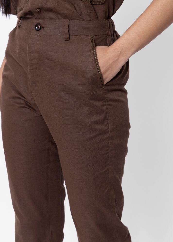 A Model Wearing Brown Pure Cotton THE EARTHY TROUSER, curated by Only Ethikal