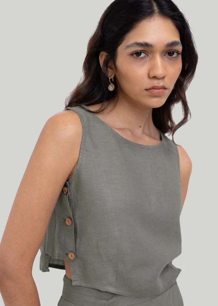 A Model Wearing Grey Hemp Boxy Crop Top Grey, curated by Only Ethikal