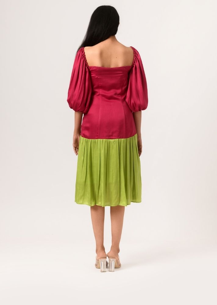 Wine-Green Gather Dress