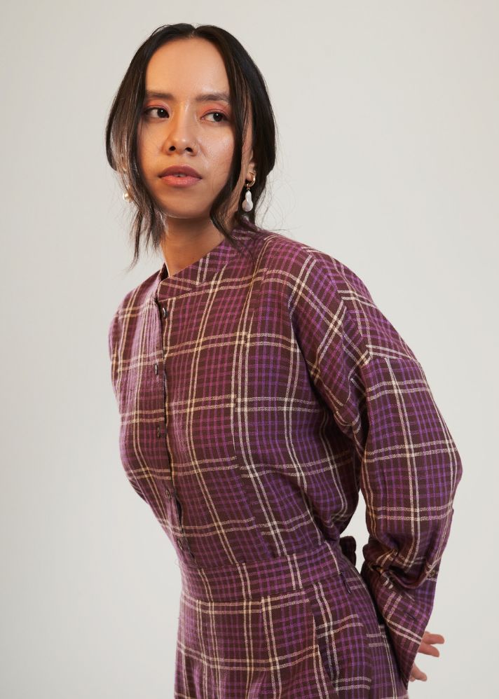 A Model Wearing Purple Handwoven Cotton Purple Love Shirt, curated by Only Ethikal
