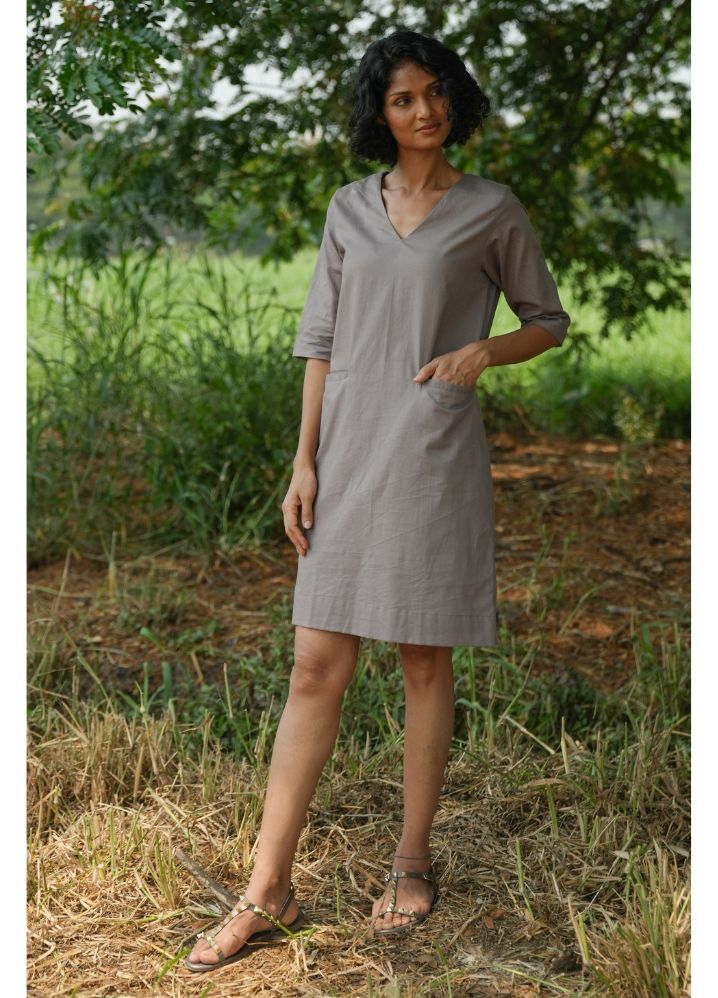 A Model Wearing  Grey Pure Cotton Secret Wish Cotlin Grey Dress, curated by Only Ethikal