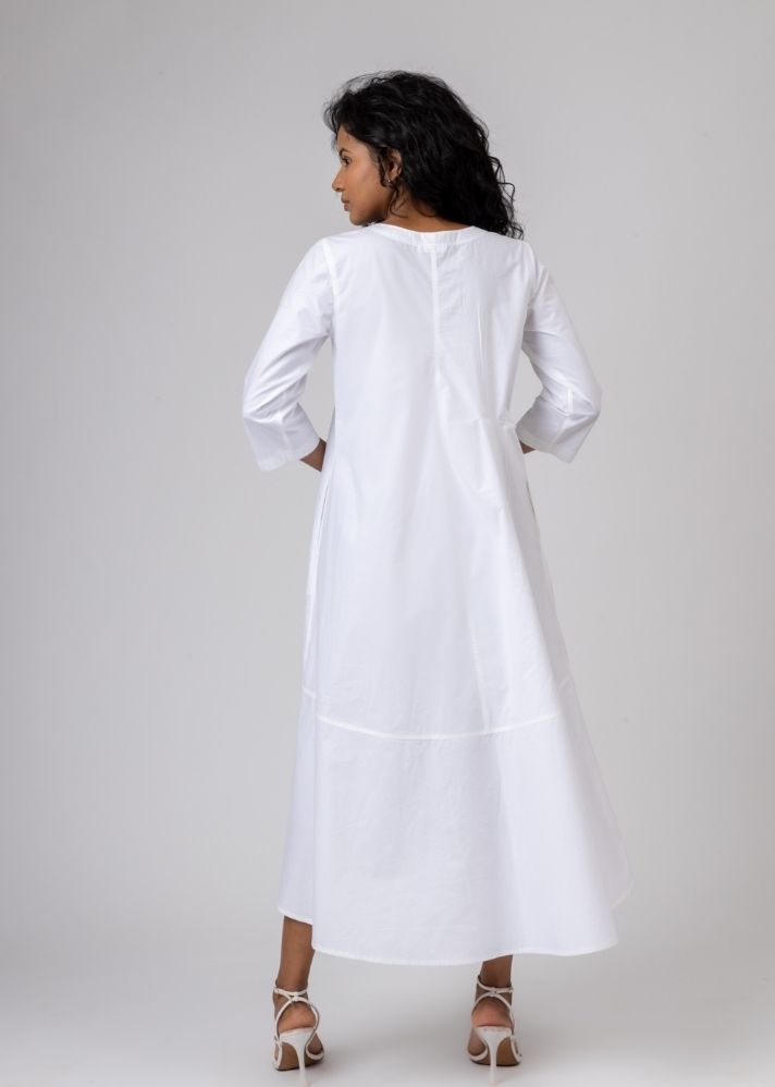 A Model Wearing White Upcycled Cotton Jill White Dress, curated by Only Ethikal
