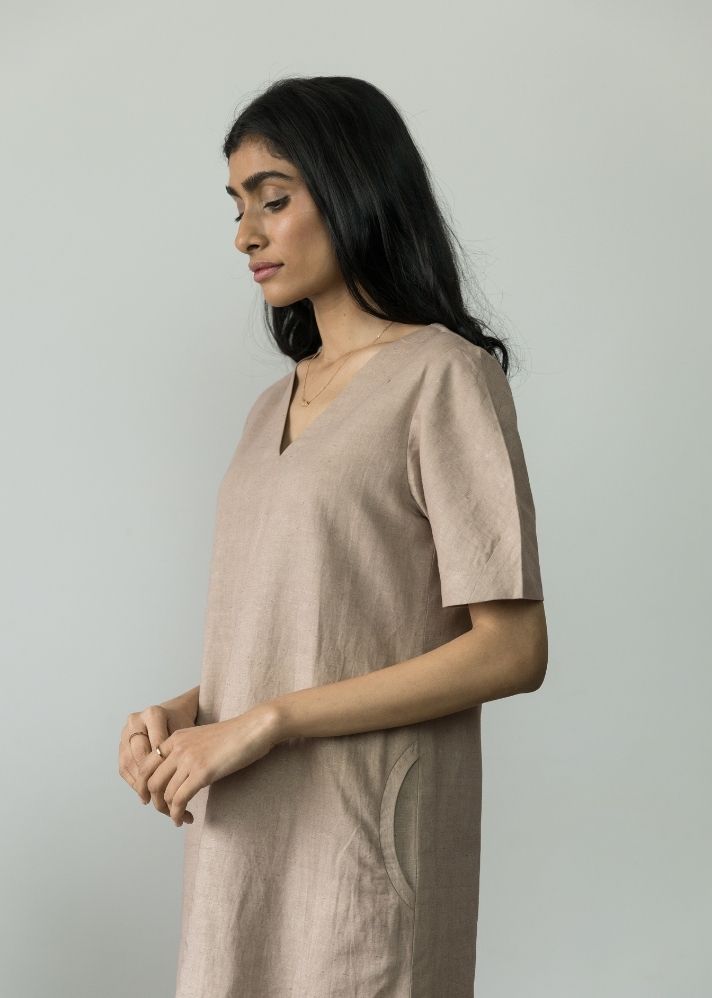 A Model Wearing Pink Hemp The Day-Tripper Midi, curated by Only Ethikal