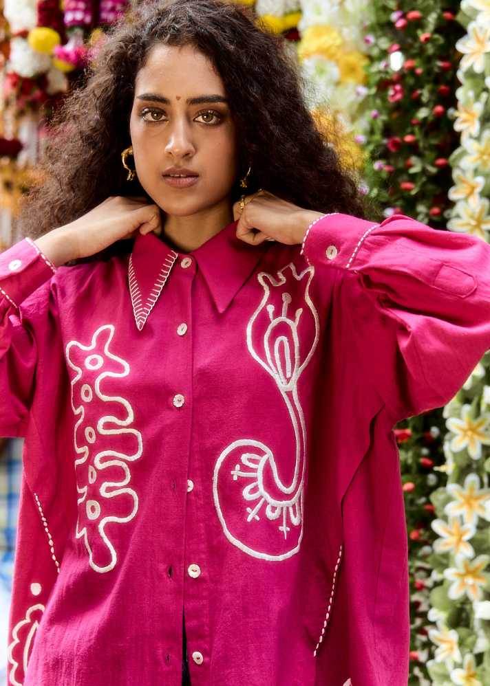 A Model Wearing Pink Pure Cotton Khajjiar Shirt, curated by Only Ethikal