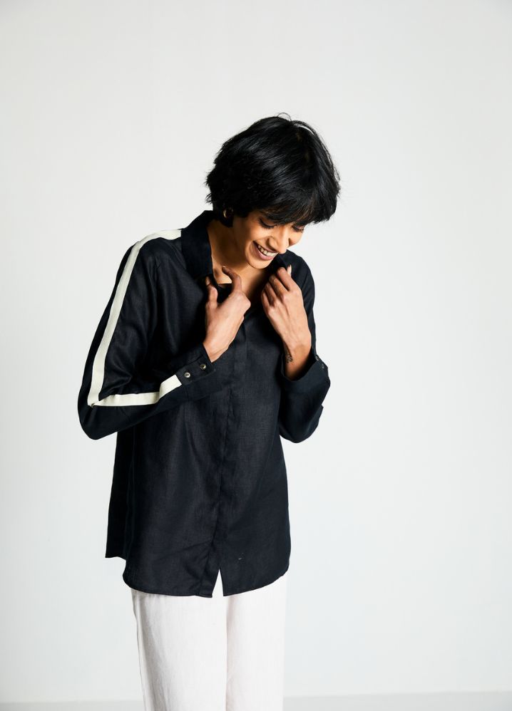 A Model Wearing  Black Hemp The Weekday Shirt, curated by Only Ethikal