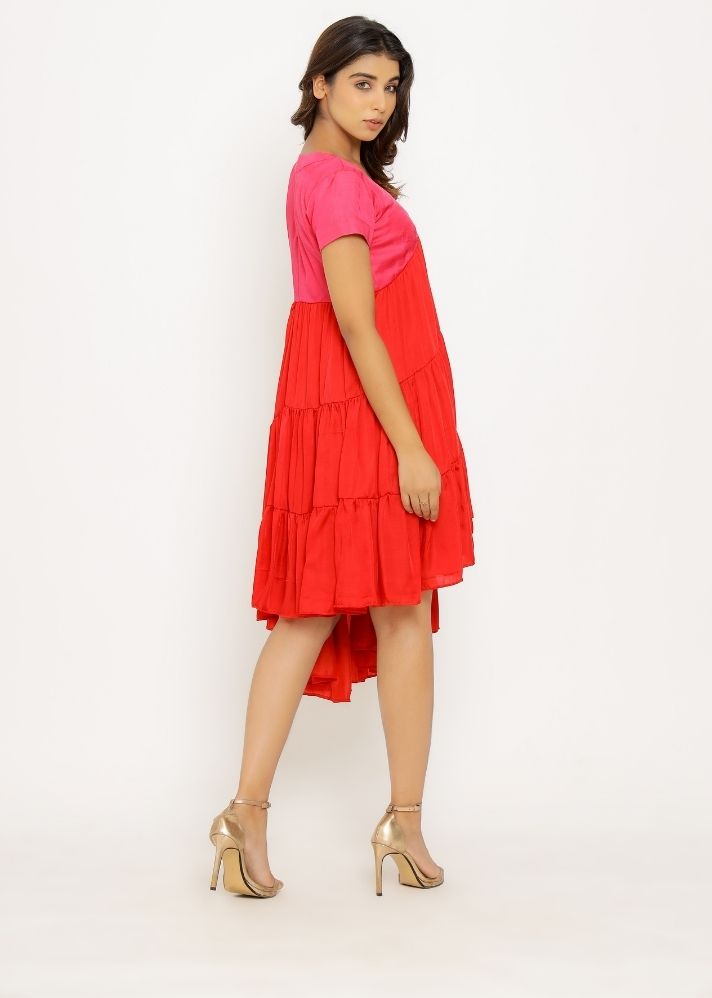 Red-Pink Asymmetrical Dress