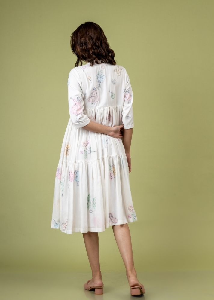 A Model Wearing White Upcycled Cotton Seville Embroidered Dress, curated by Only Ethikal